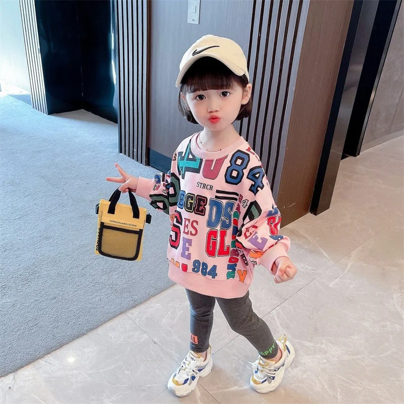 Girls Suit Sweatshirts +Pants Cotton 2Pcs/Sets 2022 Printed Spring Autumn Thicken High Quality Sports Sets Kid Baby Children Clo
