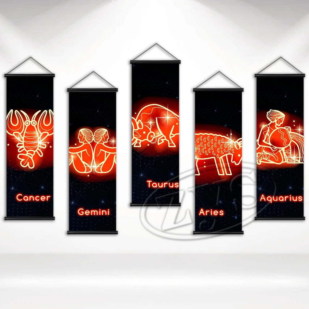 

Настенные картины со знаками Зодиака, красные светящиеся плакаты и принты, классическое настенное искусство, Картина на холсте, настенное у...