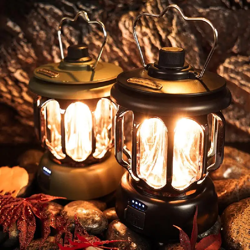 

LED Camping Light Portable Retro Lantern Vintage Tent Lighting Lights USB Rechargeable Waterproof Outdoor Garden Decoration Lamp