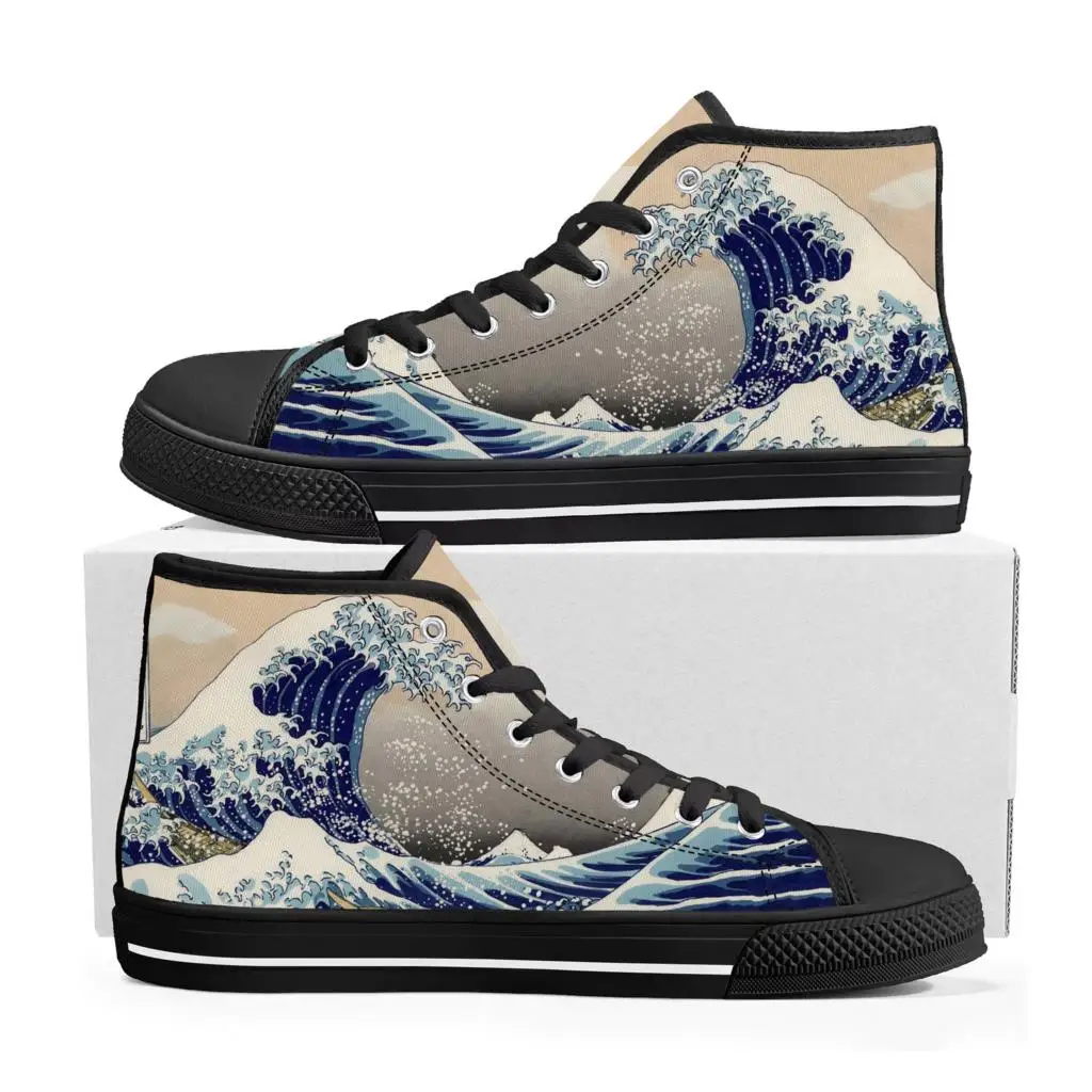 

Высокие кроссовки The Great Wave off Kanagawa с принтом, мужские и женские подростковые холщовые кроссовки, повседневная обувь для пары, обувь на заказ