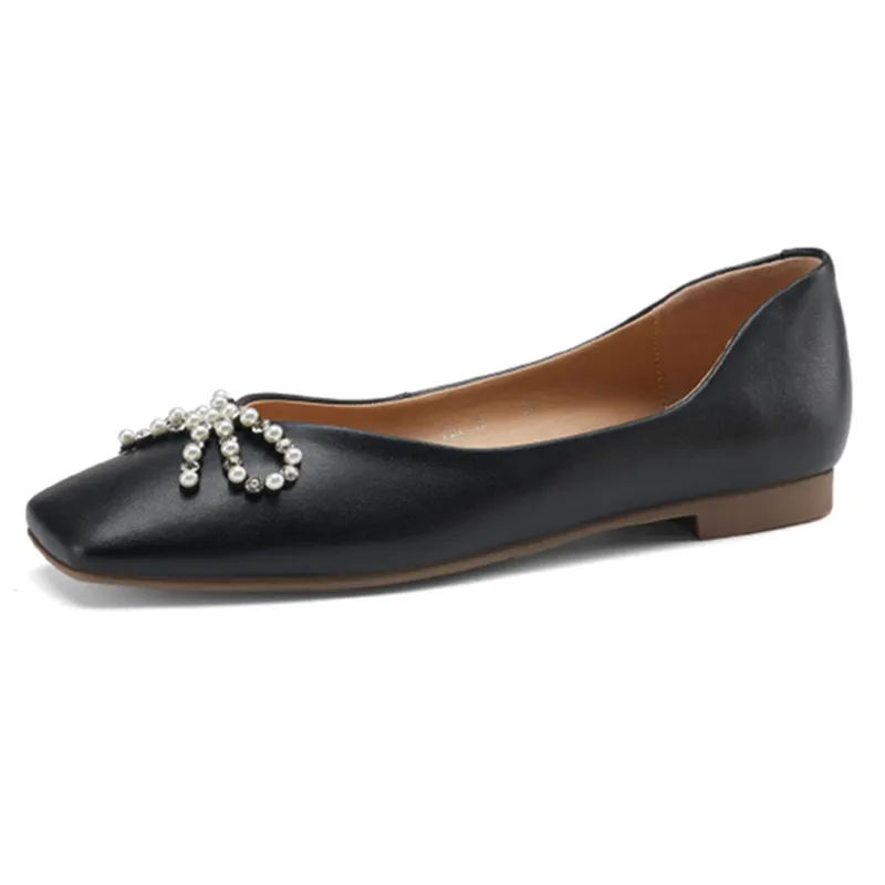 

Sweet Shoes Woman Crystal Butterfly Knot Flats Female Fashion 2022 Newest Genuine Leather Wedding Party Loafers