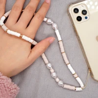 2022 polymer clay phone chain pearl beads charm girl telephone jewelry handmade beaded mobile lanyard cellphone strap
