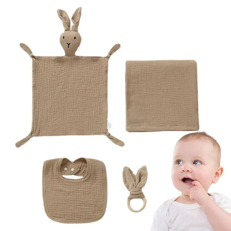 

Baby Towels For Newborn 4Pcs/set Baby Cute Rabbit Pacifier Towel Newborn Security Blanket Baby Bib Baby Chewing Ring Baby Bath