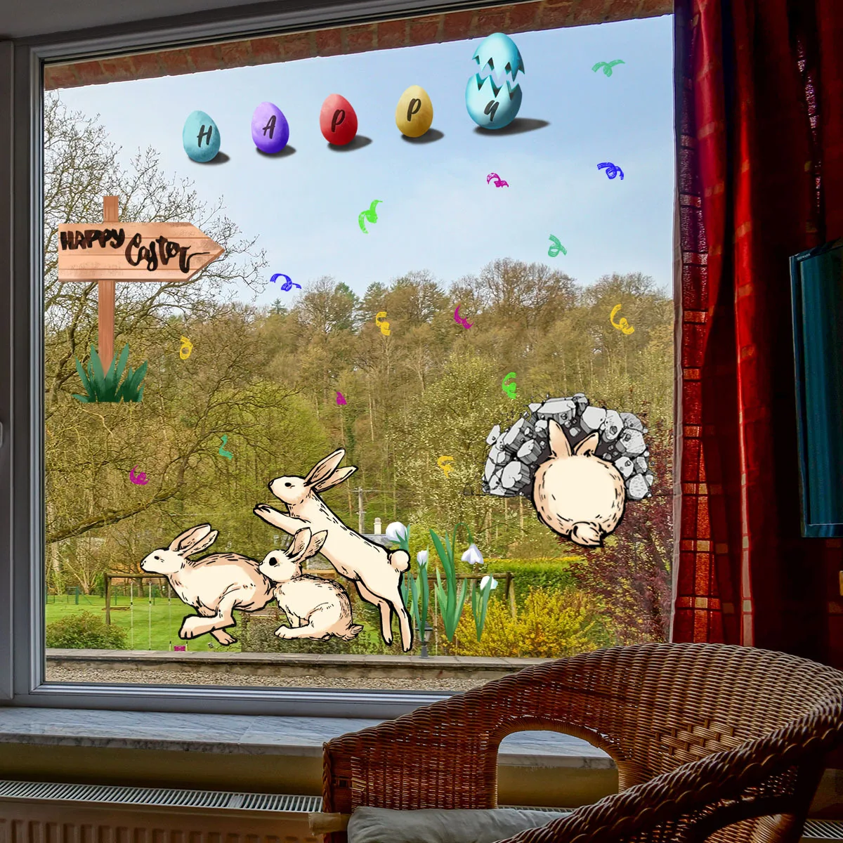 

New Happy Easter Bunny Creative Decorative Wall Decals Background Wall Removable Wall Decals for Bedroom