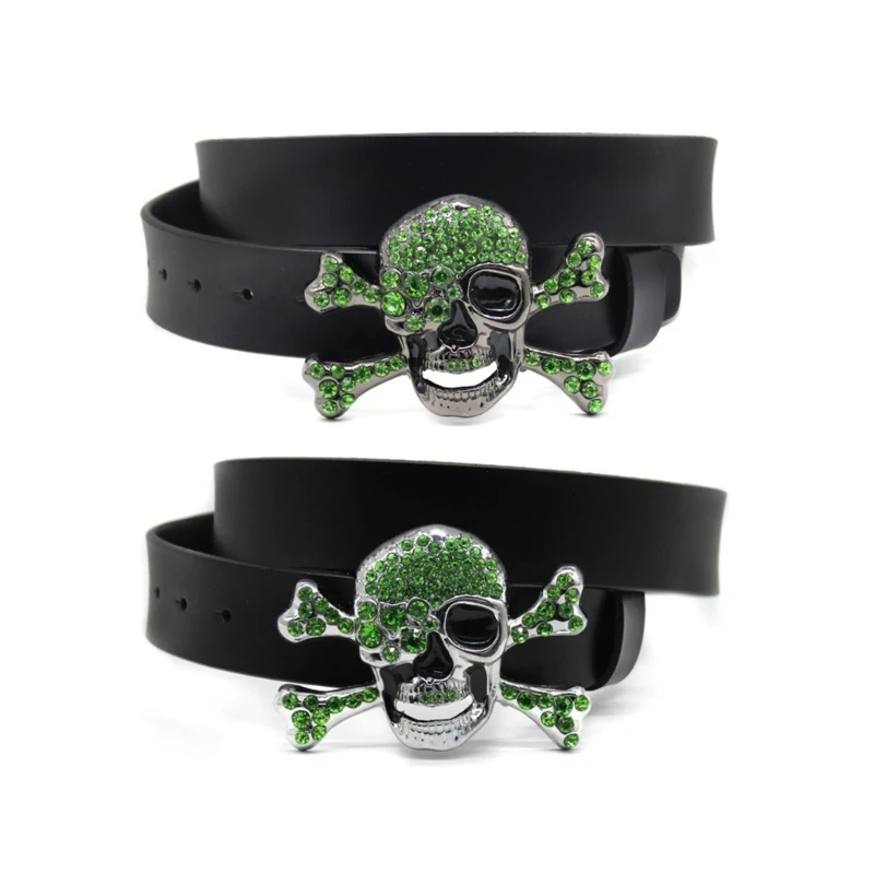 

L5YA Skull Buckle Belts for Woman Man Luxurious Belt for Coat Jeans Cowboy Cowgirl