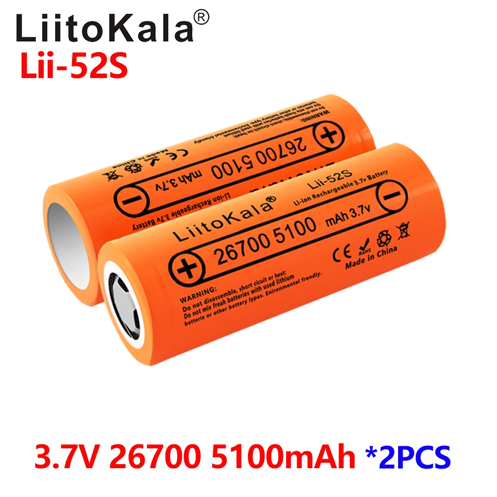 

Аккумуляторная литиевая батарея LiitoKala, 26700, 5100 мАч, 3,7 в, 2 шт.