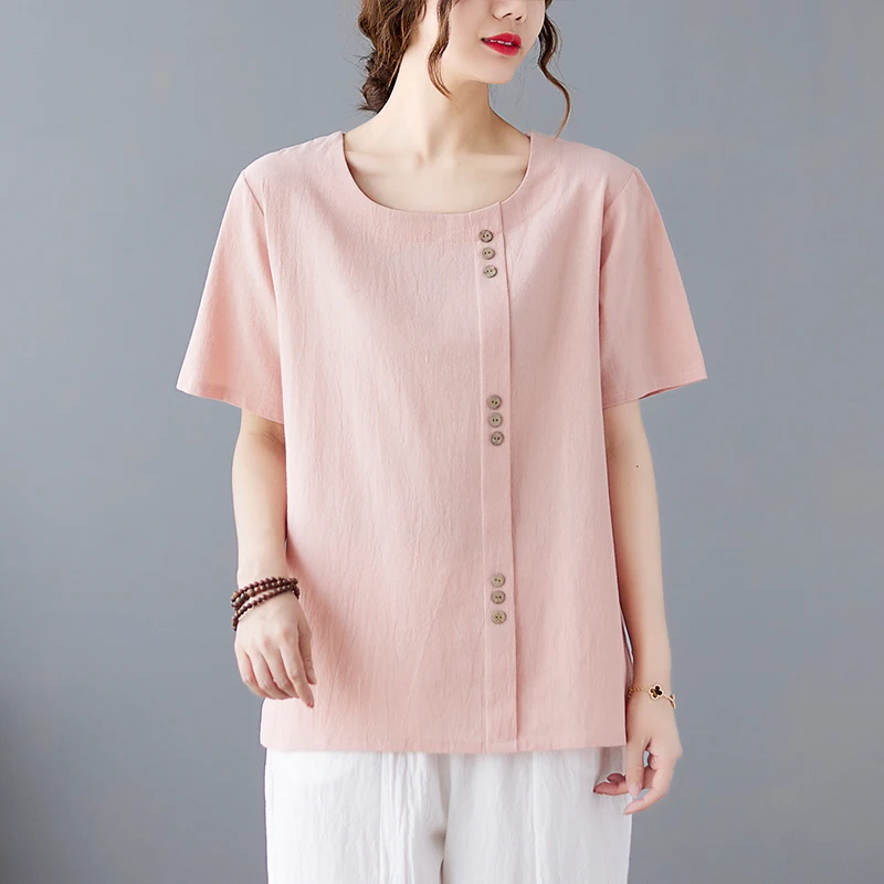 

Vintage Women's T-shirts Summer 2023 New Solid Loose Tees Short Sleeves Ladies Top O-neck Clothing YCMYUNYAN
