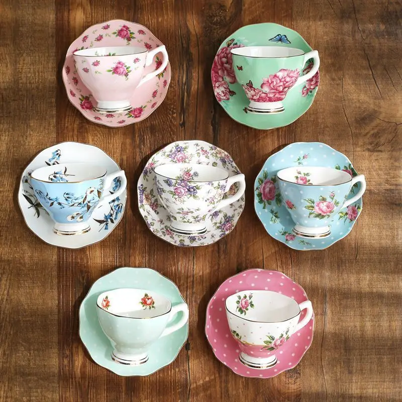 

Bone porcelain coffee cup creative Milk cup romantic European flower tea cup ceramic red tea cup British mugs disc gift