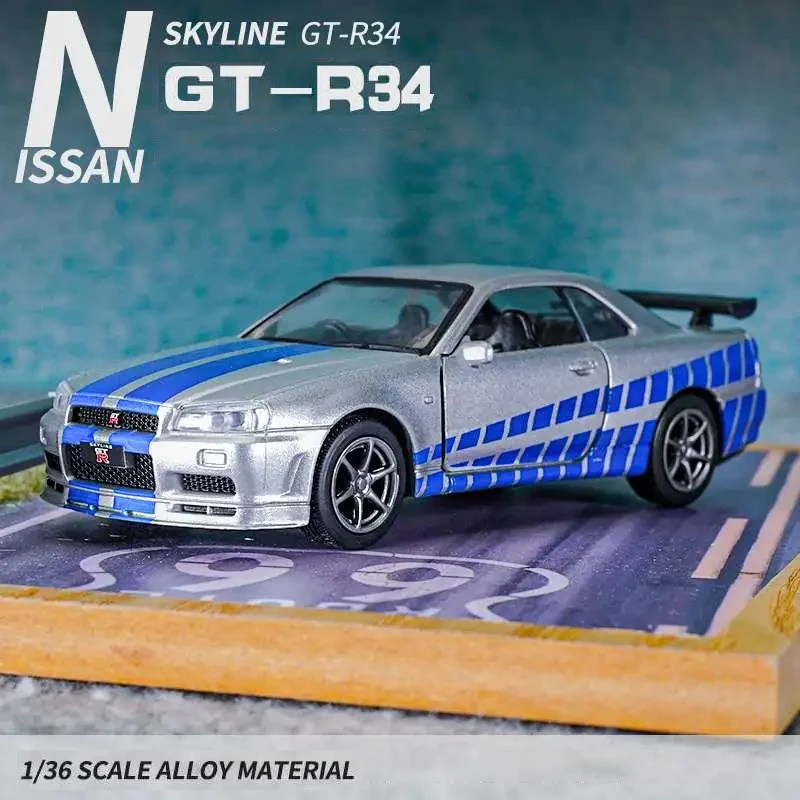 1:36 Nissan GTR R34 Skyline Ares Diecast; Игрушечные автомобили, металлическая игрушка, модель машины форсаж, высокий симулятор, детские игрушки