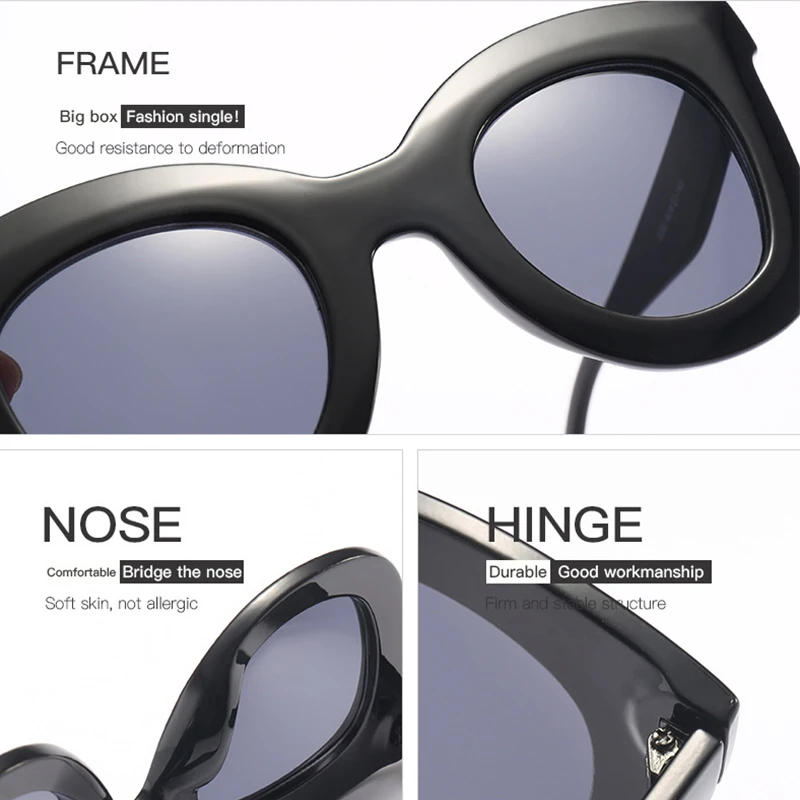 WHO CUTIE Oversized Cat Eye Flat Top Sunglasses Women 2019 Brand Design Gradient Lens Sun Glasses Retro Vintage Shades Lady 393B images - 6