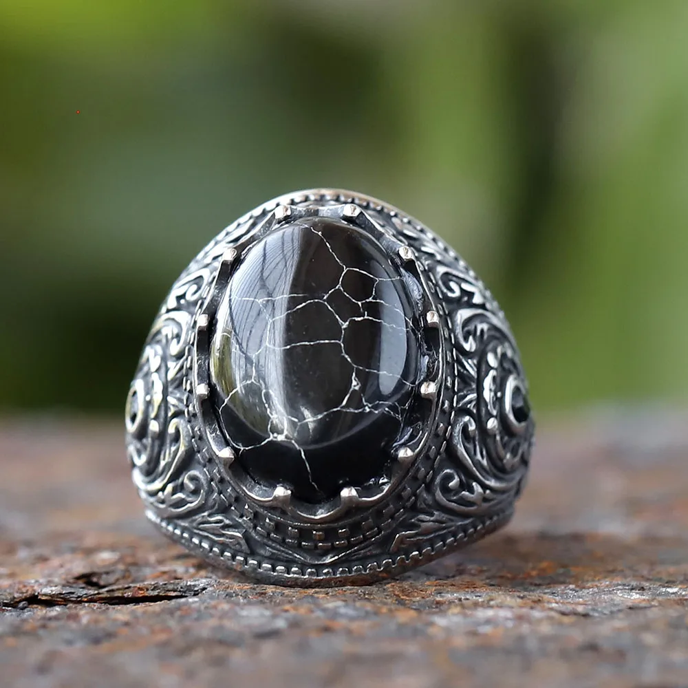 Винтажные кольца ручной работы с турецким черным Цирконом мужские из