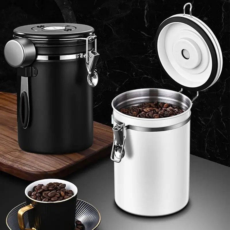 

Airtight Coffee Bean Storage Container Stainless Steel Sealed Coffee Canister with Co2 Valve Keep Fresh Cereals Candy Tea Jar