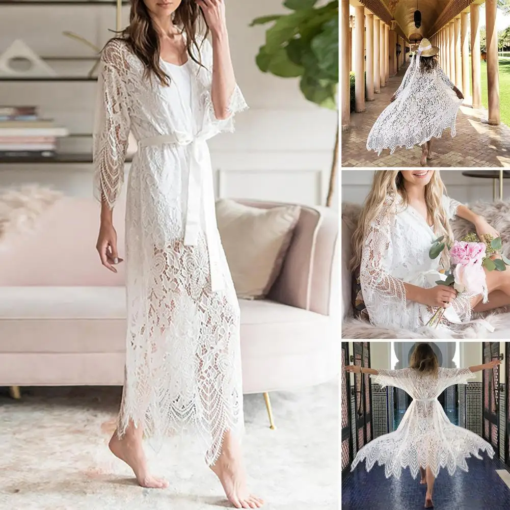 

Comfortable 3/4 Sleeve Embroidery Print Swimwear Cover Up for Water Sports