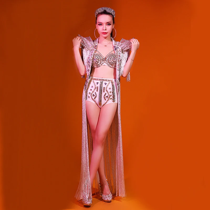 Женские Блестящие кристаллы женская одежда для представлений белая блестящая