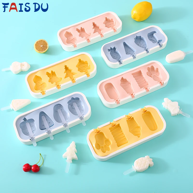 

FAIS DU Silicone Ice Cream Mold With Lid And Sticks Reusable DIY Homemade Cute Cartoon Icemaker Popsicle Mould Kitchen Tool