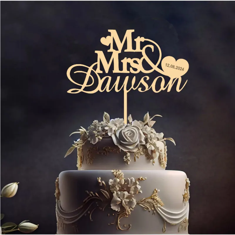 Деревянный персонализированный топпер для свадебного торта с сердечком даты