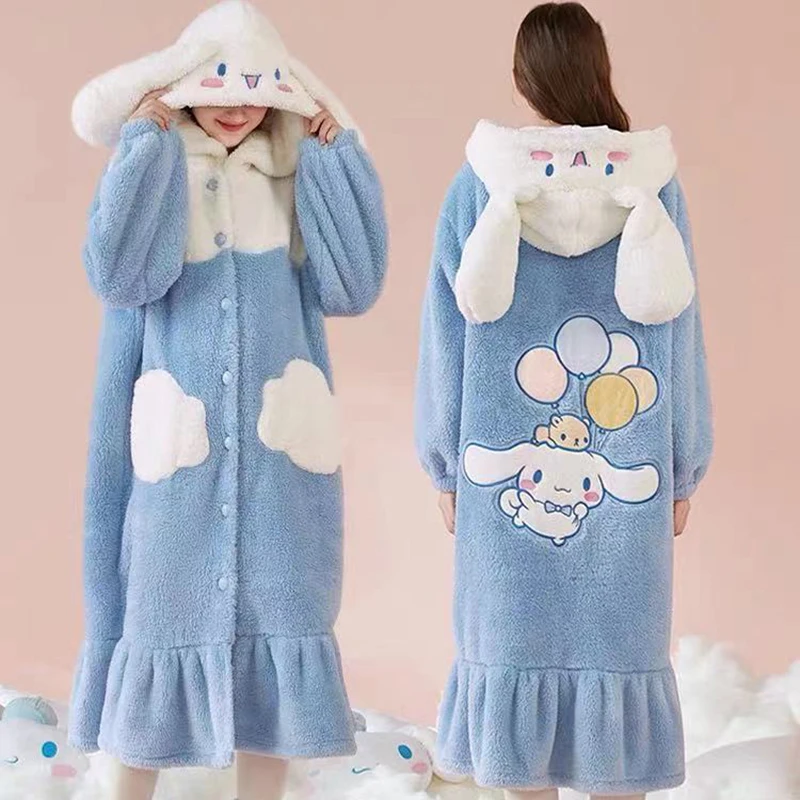 

Women Warm Flannel Nightgown Kawaii Winter Robes Cartoon Coral Fleece Dog Cosplay Pajamas Animal Pijamas Girls Cute Home Wear