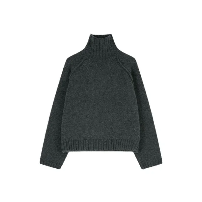 MOI @ Женский шерстяной свитер высокий воротник толстый вязаный свободный и