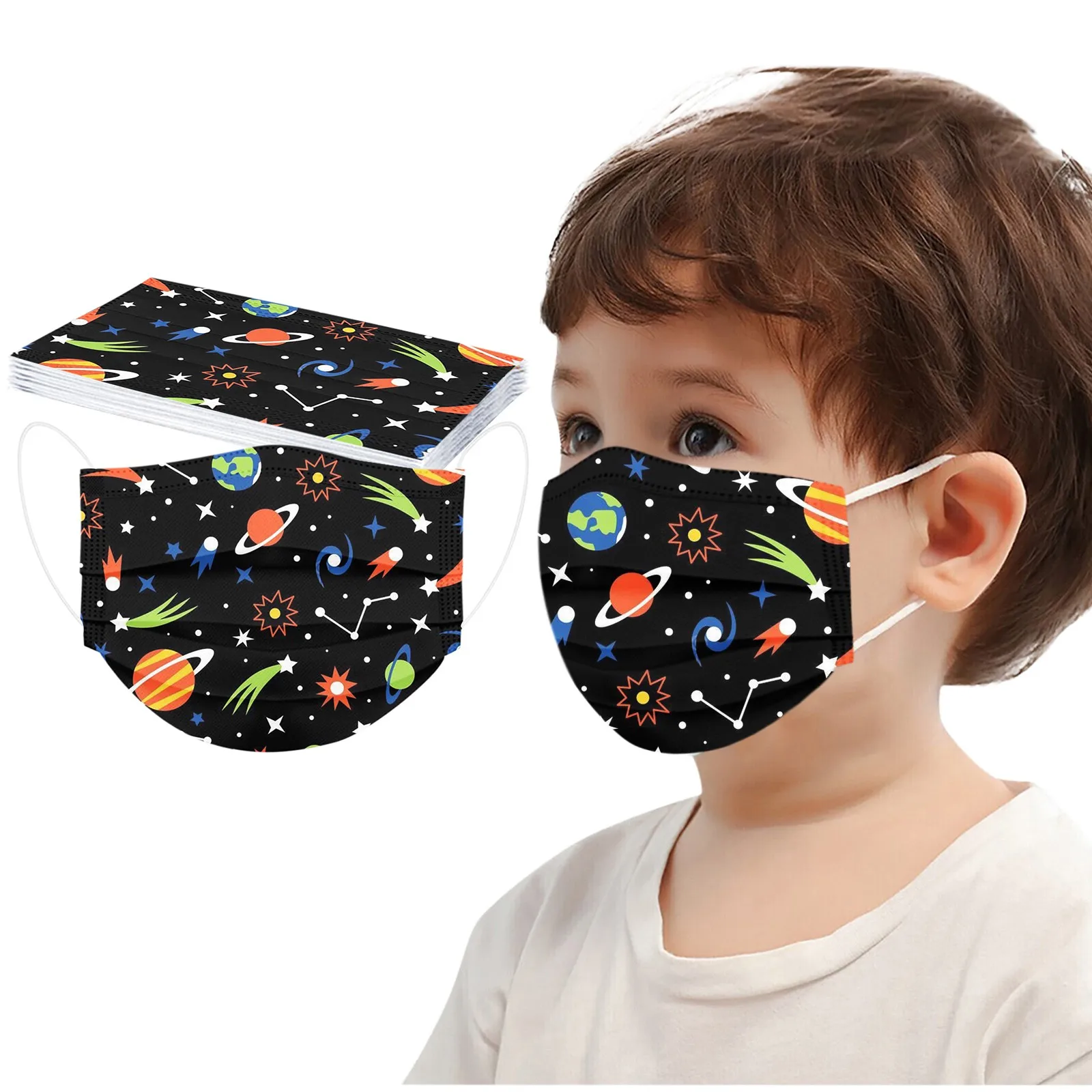 Детская одноразовая маска с мультяшным принтом Защитная ткань 3 слоя лица 10