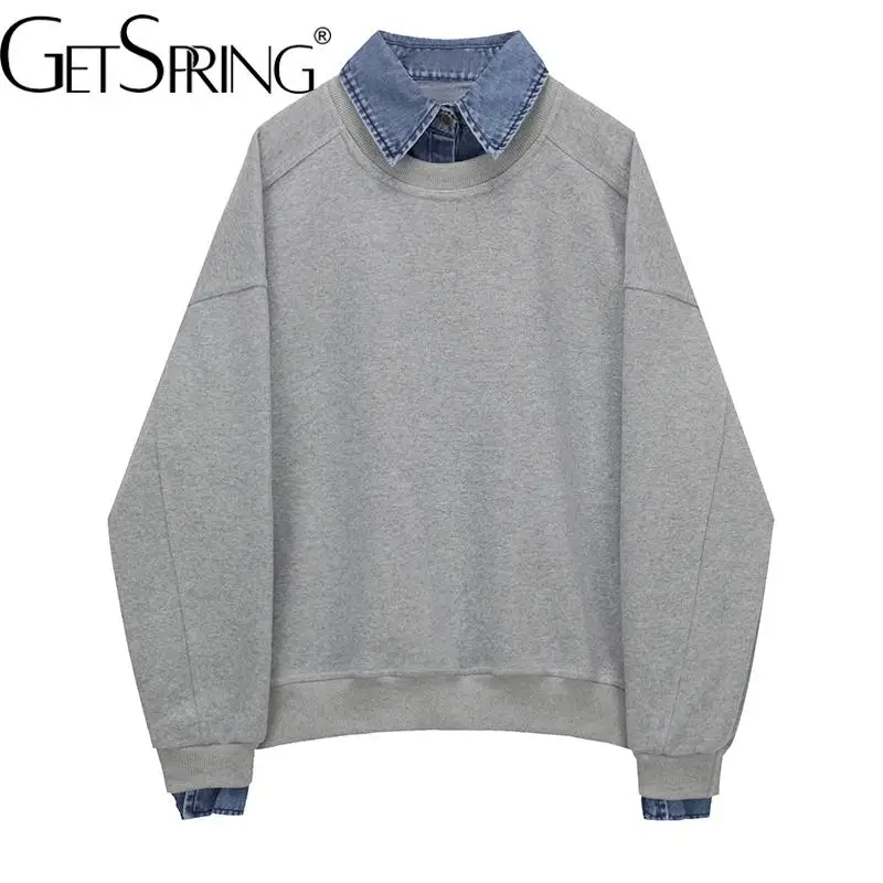 

Getspring женские толстовки с капюшоном в стиле пэчворк, Свободный свитшот, топы, двойные пуловеры для отдыха, худи, Женская мода 2022