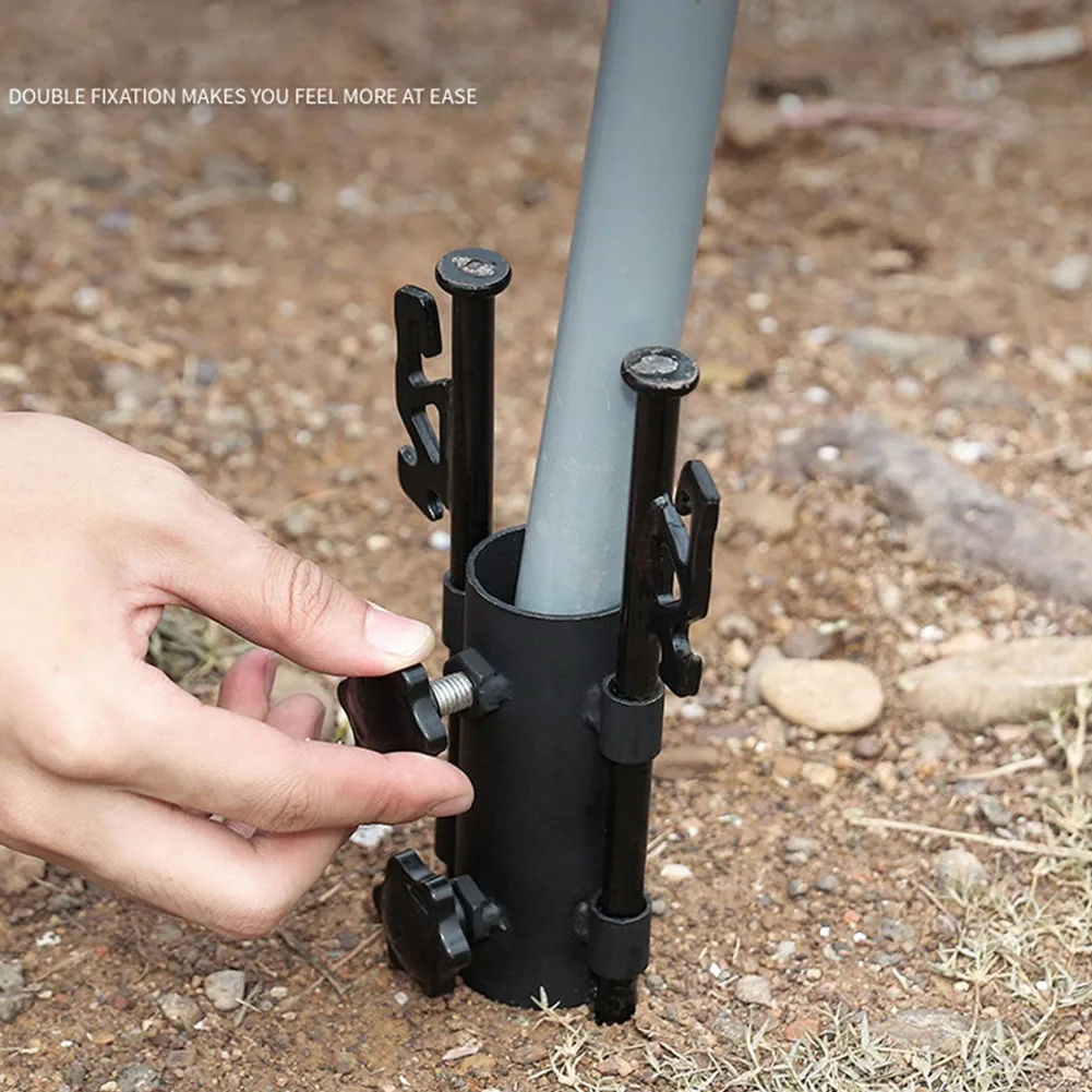 

1pcs Accessories Camping Tent Tools Awning Pole Holder Metal Sunshade Fixing Pipe Pole Ground Holder 100*34mm 190g