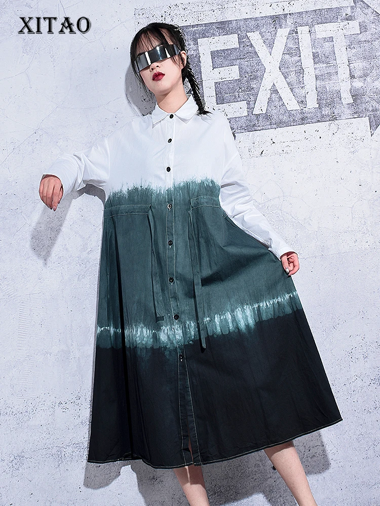 

XITAO Print Pattern Shirt Dress Fashion Single Breast Full Sleeve Goddess Fan Casual Style Elegant 2021 Spring Autumn DZL2652