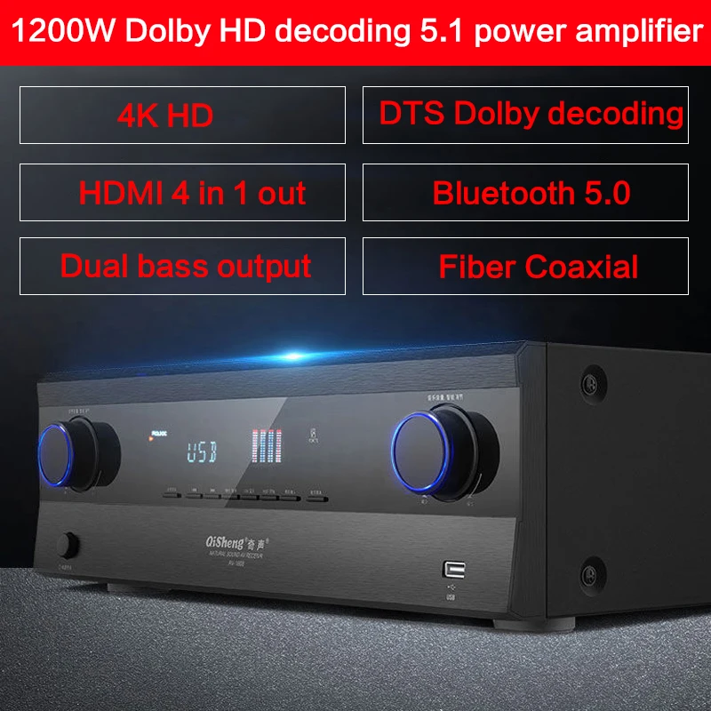 

Усилитель мощности Dolby для домашнего кинотеатра, 1200 Вт, 5.1, Bluetooth 5,0, 4K HD
