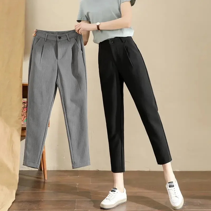 

Брюки женские офисные с завышенной талией, простые универсальные брюки-султанки до щиколотки, повседневные брюки в Корейском стиле, весна-лето