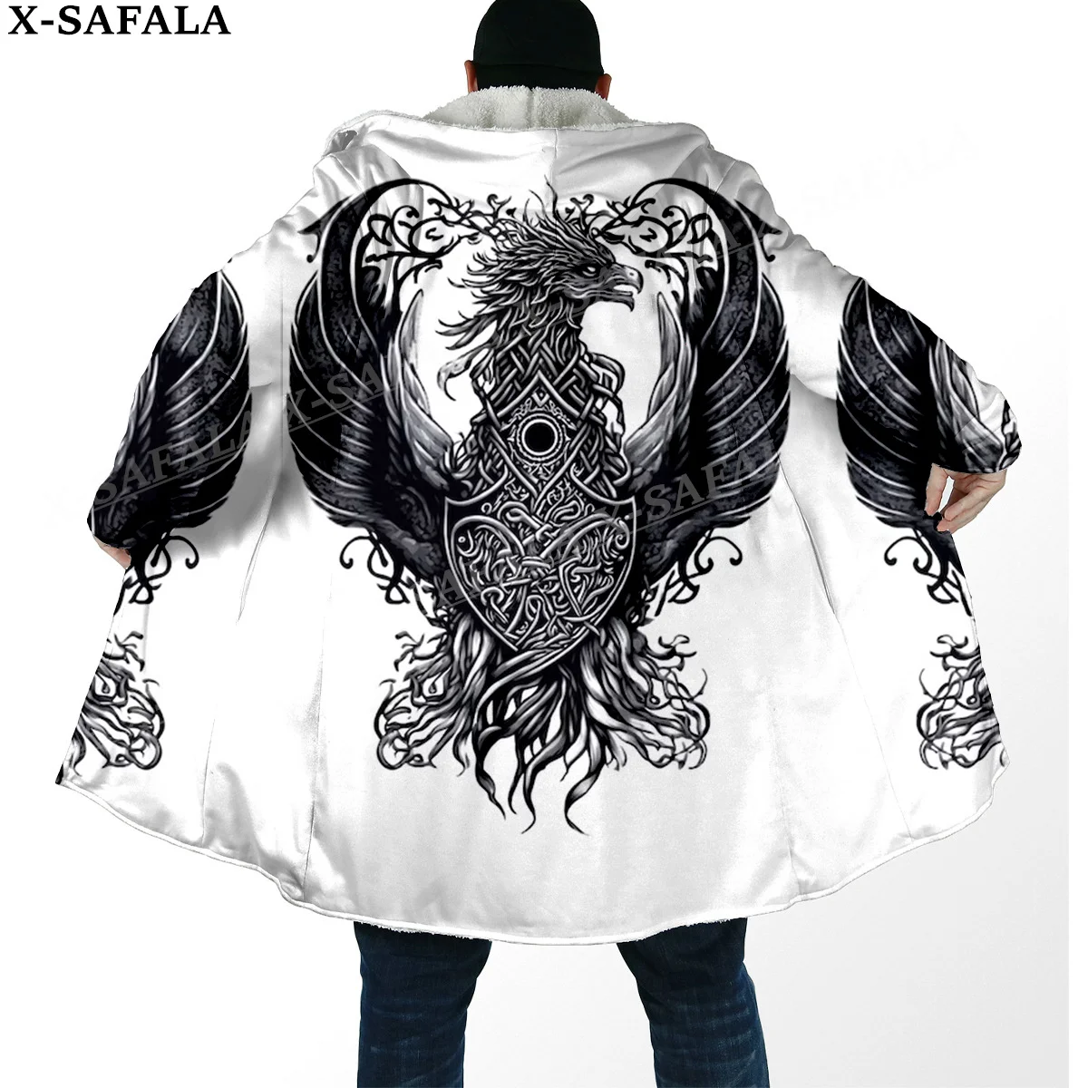 Мужская ветрозащитная плащ с капюшоном и 3D-принтом в стиле викингов
