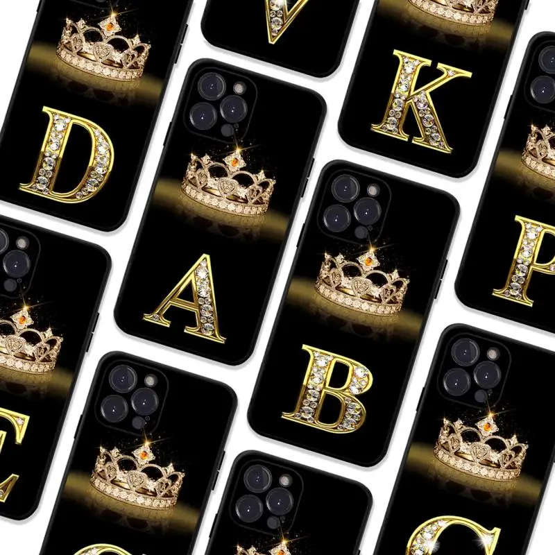 

Diamond Crown Letter Phone Case For iPhone 14 11 12 13 Mini Pro XS Max Cover 6 7 8 Plus X XR SE 2020 Funda Shell
