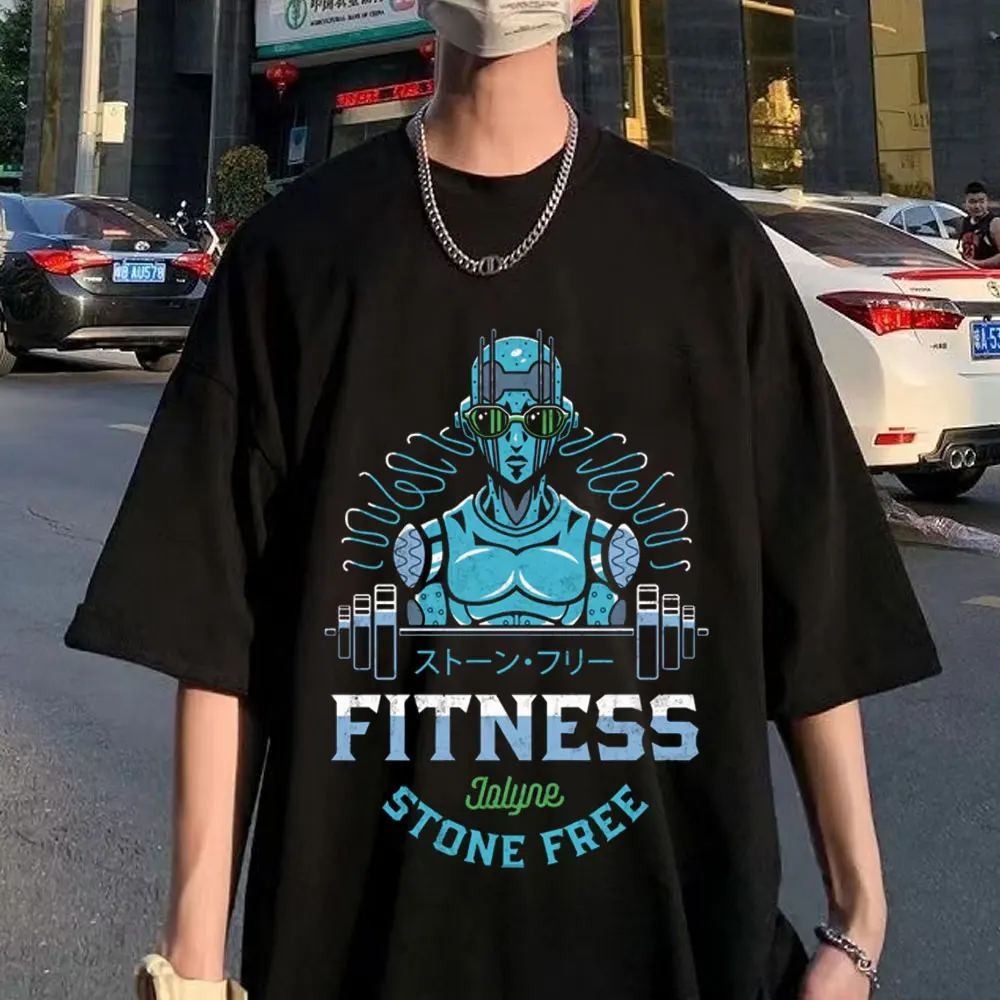 

Футболка из хлопка с рисунком аниме, Джоджо, Необычные приключения, камень, океан, йоли, Куджо, фитнесс, стиль Харадзюку, уличная одежда