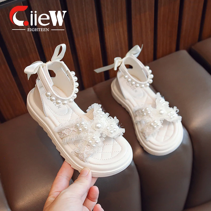 

Летние сандалии для девочек размеров 23-37, изящные детские сандалии для девочек, шлепанцы для девочек с жемчугом, дышащая детская обувь, сандалии для девочек