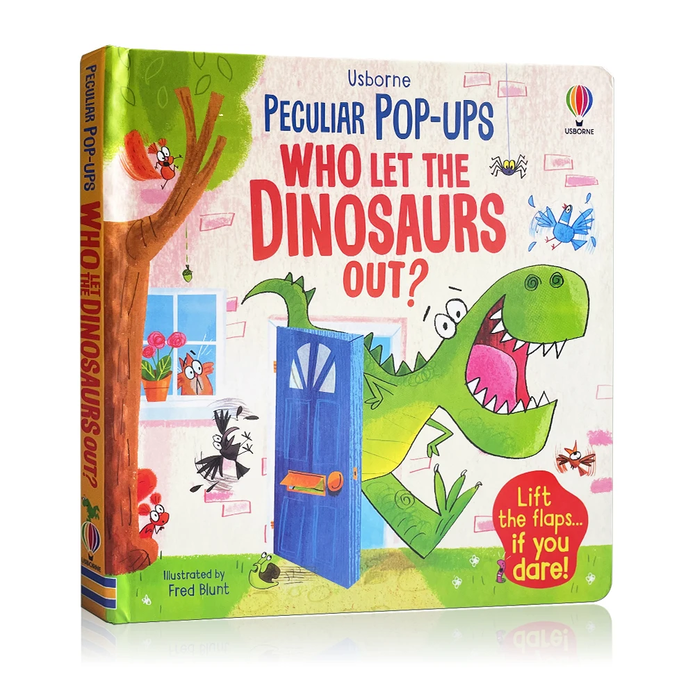 Usborne Pop-UPS Who Let the Dinosaurs out? Picture Books Cardboard English Activity Book Bedtime Story Books Kids Learning Toy