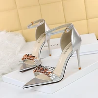 metal chain high heels sexy womens pumps women shoes summer new stiletto pointed toe fashion sandals black large size 41 42 43