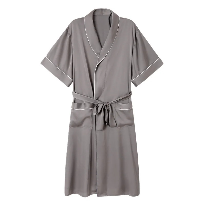 

Hot Selling Men Summer Nightgowns Kimono Bathrobe Male Ice Silk Short Sleeve Bath Robe Sexy Mens Dressing Gown Bathrobes E58