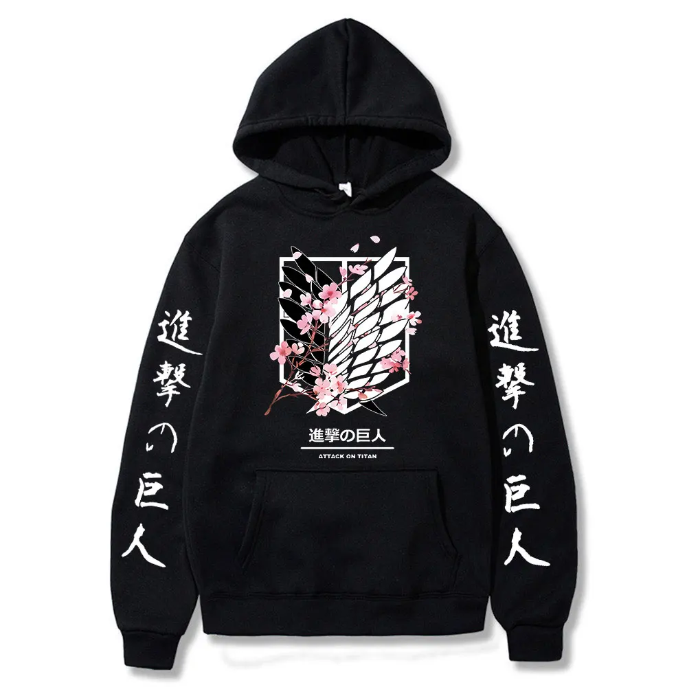 Anime Attack on Titan Hoodie Cosplay Cherry Blossom Graphics Logo Printed Hoody Sweatsahirt Coat Harajuku Hoodie Clothes