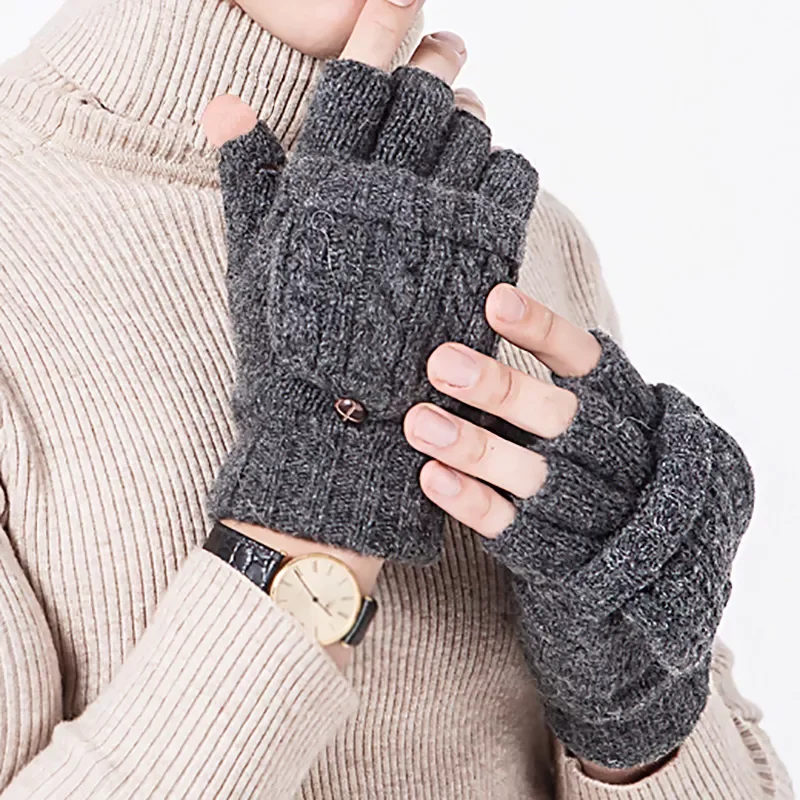 

New in Wool Knitted Fingerless Flip Gloves Winter Warm Finger Free Touchscreen Glove Men Women Exposed Finger Mittens Gloves jac