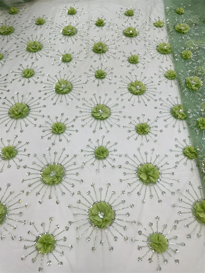 Кружевная ткань с блестками трения Высококачественная вышивка 3D Цветочная