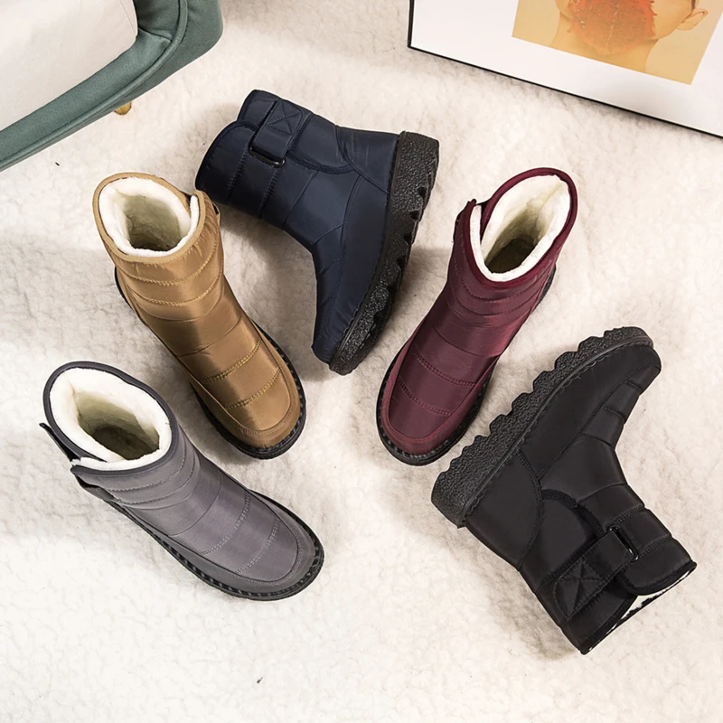 

New Winter High-top Plush Boots Waterproof Hook &Loop Plus Velvet Women Shoes Long Tube Outdoor Snow Boots