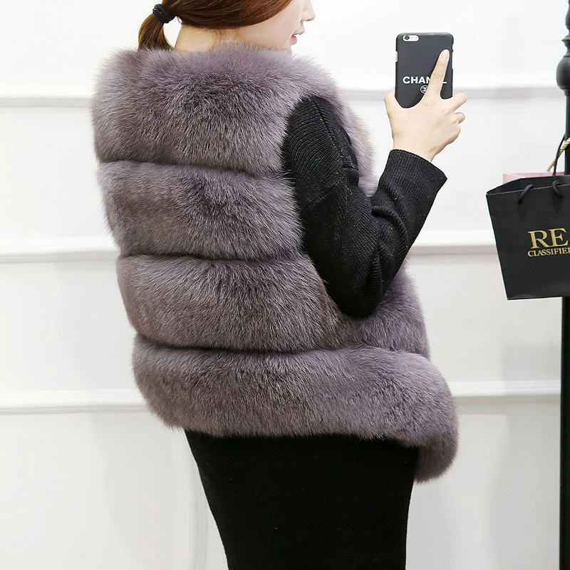 Women Winter Fake Fur Coat Jacket 2023 Fashion Sleeveless Solid Outerwear Female Faux Fur Gilet Furry O-Neck Clothing Jackets