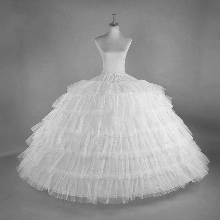 White 6 Hoops Big Petticoat Slips Tulle Skirts Long Puffy Crinoline Underskirt For Ball Gown Wedding Dress JKC7