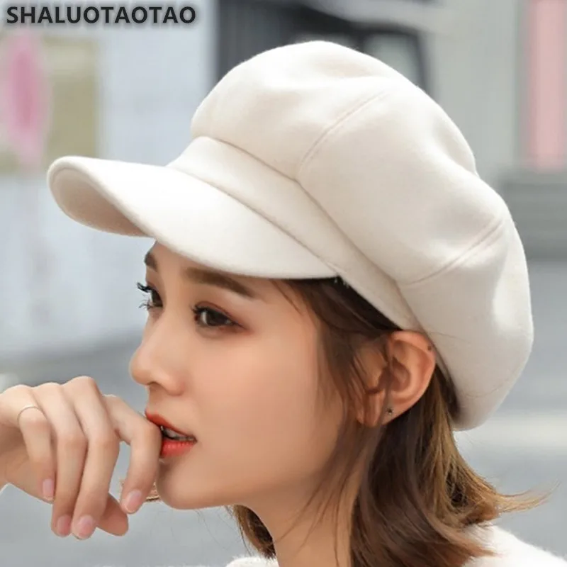 

SHALUOTAOTAO Autumn Winter Hat Fashion Warm Woolen/Felt Women's Newsboy Caps Leisure Motion Elegant Snapback Octagonal Cap New