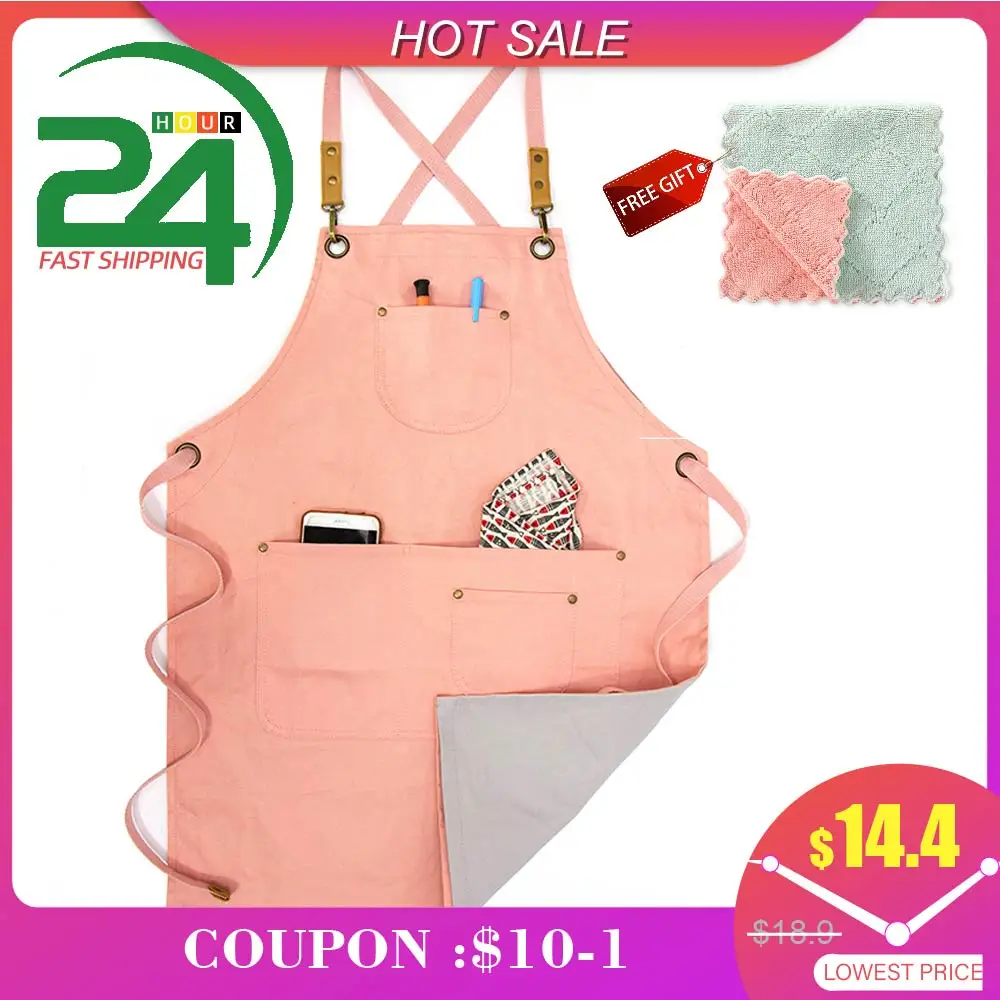 aliexpress.com - Double Side Custom Logo Exquisite Embroidery Cotton Canvas Couple Apron With Adjustable Straps Gift Kitchen Restaurant Men Women