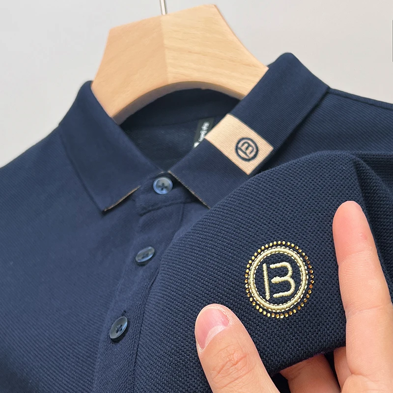 

Рубашка-поло мужская с вышивкой, 100% хлопок, Классическая