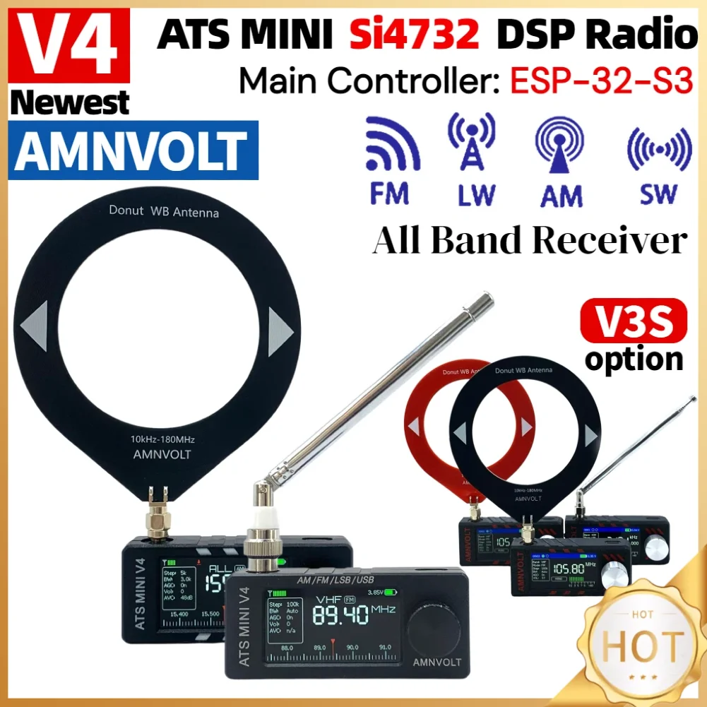 Фото AMNVOLT V4/V3S ATS MINI SI4732 Радио ALL Band DSP Радио FM AM SSB LSB USB-приемник, встроенная схема усилителя для наушников Hi-Z №1