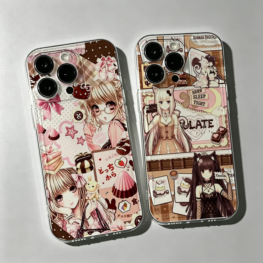 Прозрачный противоударный тонкий защитный чехол Nekopara Chocola Vanilla Decora Anime для iPhone 17 Pro Max 11-16 XR 7 8 Plus (art.: 3920db2dd3835) - 3920db2dd3835