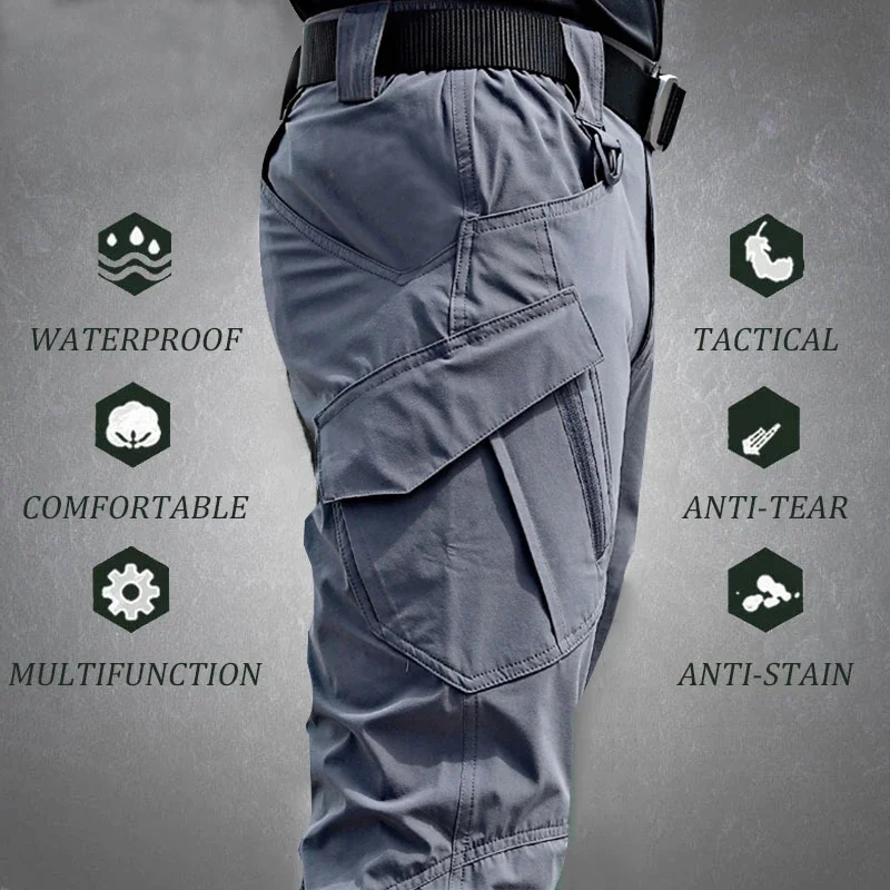 

Брюки мужские тактические, много карманов, камуфляжные тренировочные штаны в стиле милитари, блестящие рабочие брюки-карго, размеры до 6XL