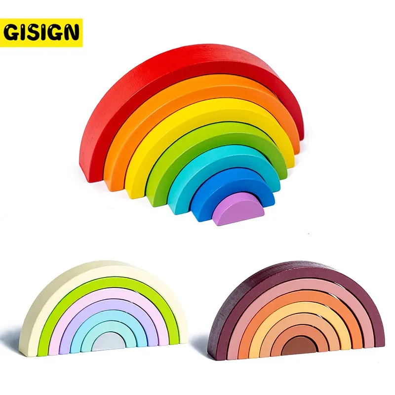 

New Kids Montessori Toys Arch Bridge Rainbow Blocks Wooden Toy Baby Color Cognitive Early Learning Educational Toys For Children