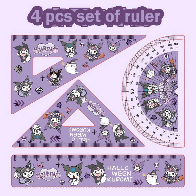 

Kawaii Sanrio Kuromi Pochacco Ruler Student Stationery Protractor Multifunctional Ruler Set Gifts