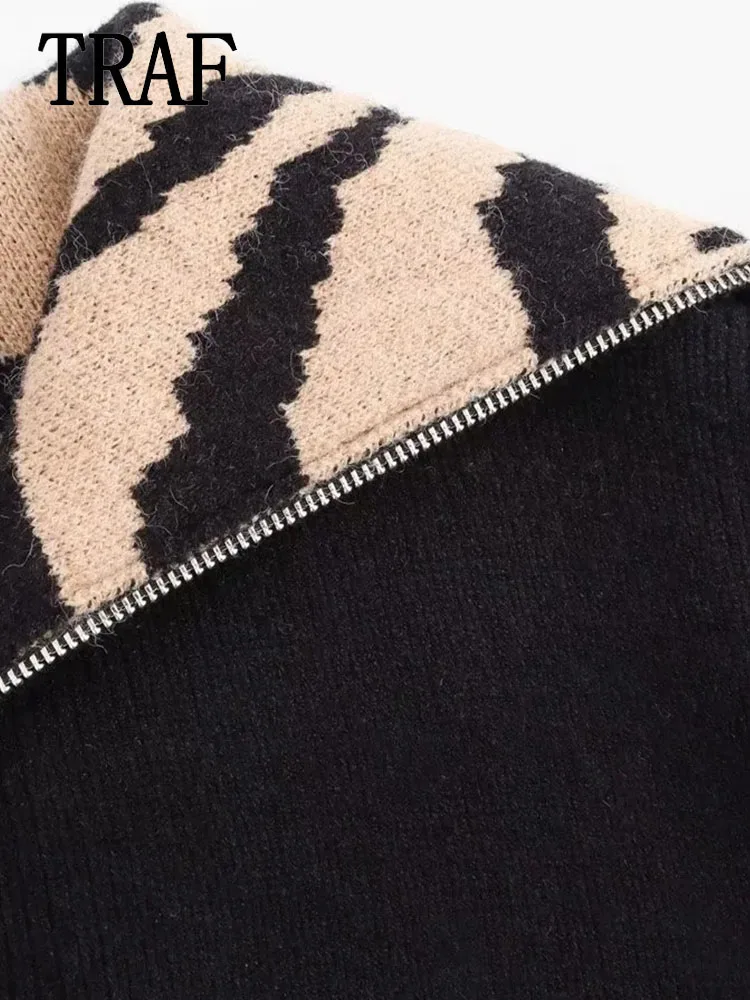 TRAF женский элегантный v-образный вырез устойчивый свитер с длинными рукавами и